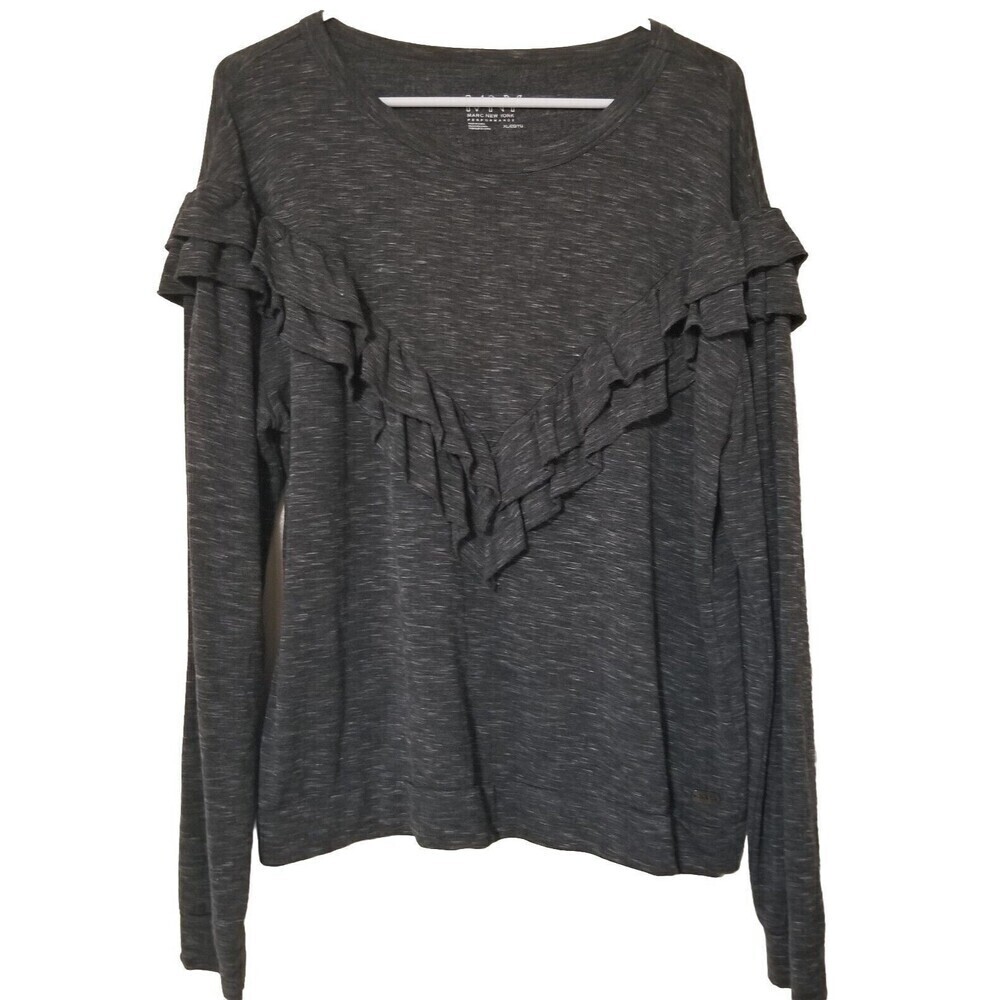 Marc New York Performance Womens Gray Top Xlarge Sweatshirt Ruffle Heathered